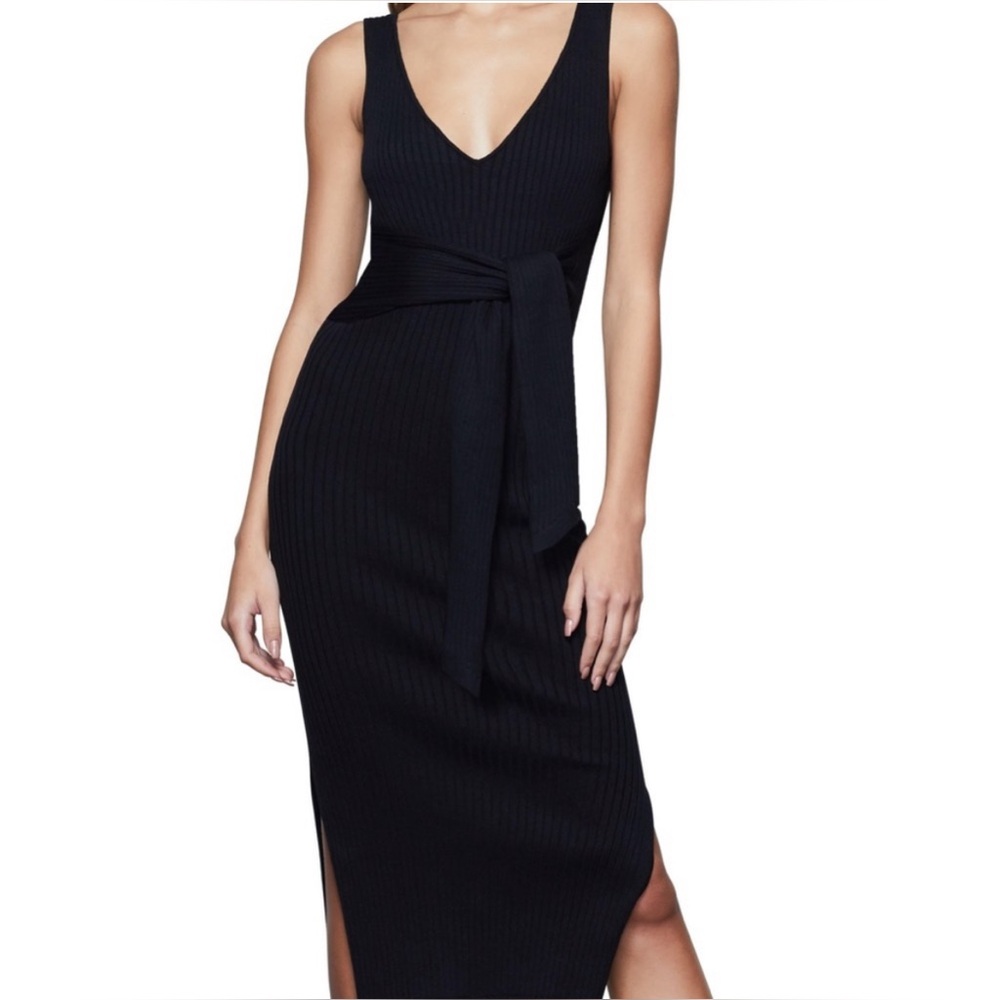 GOOD AMERICAN ribbed knit midi dress with front tie and side slits. SZ 4(L) NWT